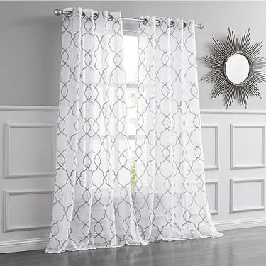 Imagem de Cortina de janela transparente de painel único 137 x 213 cm, cortinas texturizadas de linho para sala de estar, quarto, cortinas de fazenda, decoração boho, tratamentos de janela com filtro de luz