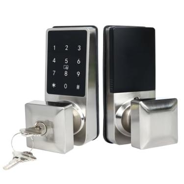 Imagem de Maçaneta de porta de entrada sem chave, fechadura eletrônica, fechadura de porta de teclado com maçaneta quadrada, aço inoxidável