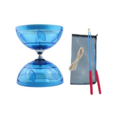 Imagem de Almencla Conjunto de brinquedos de diabolo chinês rolamento triplo com bolsa de armazenamento Presentes portáteis Malabando acessórios de brinquedos para, Azul