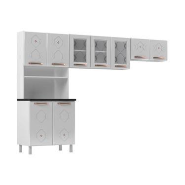 Imagem de Armário De Cozinha Compacta Aço 3 Peças Com Vidros Multimóveis Cr20350 Branco