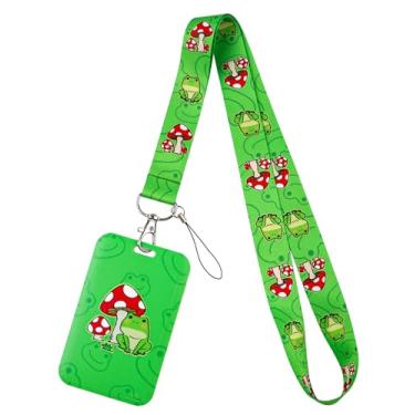 Imagem de Cordão de sapo para crachá de identificação de cogumelo vermelho plástico rígido manga crachá para cartões chaves de trabalho chaveiro cordão para mulheres e homens