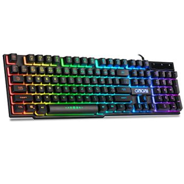 Imagem de Teclado RGB para jogos com fio, CHONCHOW Rainbow Teclado retroiluminado com várias cores LED, teclado USB silencioso e ergonômico com sensação mecânica para Windows Desktop PC
