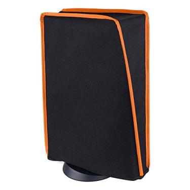Imagem de PlayVital Capa contra poeira PS5 de nylon preto, forro macio e limpo para console DualSense 5, capa à prova d'água antiarranhões para console PS5 Digital Edition e edição de disco - acabamento laranja