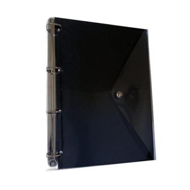 Imagem de Caderno Fichário Argolado Pasta Organizadora 4 Argolas Preto Transpare