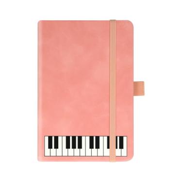 Imagem de A6 Music Themed Notebook Pink with Piano Keyboard PU Leather Cover Small Pocket Memo Notepads Lined Journal Notebook Diary Planner for Home Office School Classroom Student Music Gifts,96 Sheets