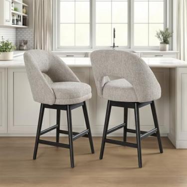 Imagem de Armen Living Adrian Gray Banqueta giratória estofada de madeira maciça 66 cm com assento de tecido Morning Fog - Conjunto de 2