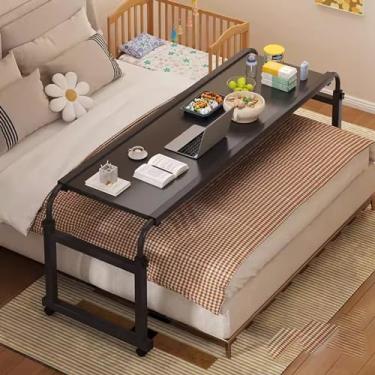 Imagem de Mesa de cama com rodinhas sobrecama, mesa sobre a cama com rodas altura ajustável, mesa de rodar, mesa sobrecama, mesa de computador móvel tamanho queen stand estação de trabalho carrinho de laptop