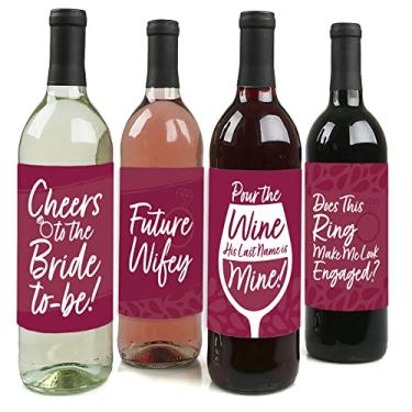 Imagem de Big Dot of Happiness Borgonha elegantemente simples - Decorações de lembrancinhas de festa de convidados de casamento ou chá de panela para mulheres e homens - Adesivos de etiqueta de garrafa de vinho