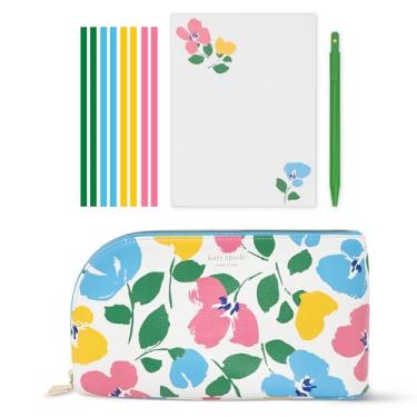 Imagem de kate spade new york Conjunto de bolsas de couro vegano Desk Essentials com caneta, bloco de notas e fitas marca-texto (buquê de pintura)