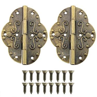Imagem de HJ Garden 2 peças dobradiças decorativas de ferro bronze antigo dobradiças ovais em relevo para caixa de joias de madeira (Bronze)