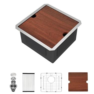 Imagem de Lofeyo 43 cm x 43 cm Estação de trabalho quadrada embaixo da pia de cozinha pequena pia de bar molhado para pequena ilha espacial Rv lavanderia 304 aço inoxidável #LOF0008S, inoxidável 43 cm L x 43 cm