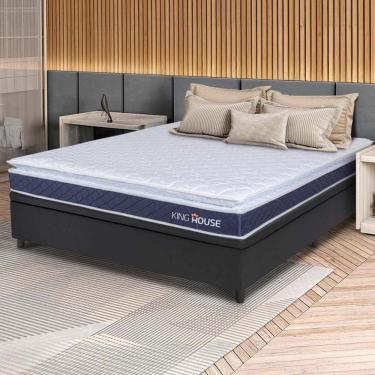 Imagem de Conjunto Box Baú Preto Durban Azul Espuma D28 Casal 138x188x64 - King House