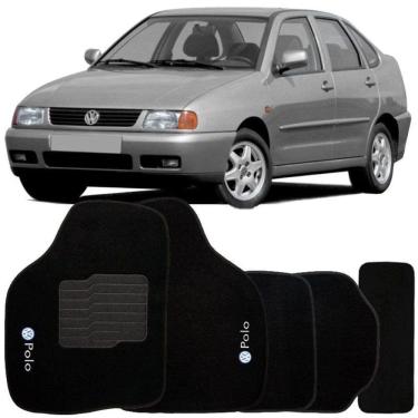 Imagem de Jogo de Tapete Automotivo Carpete Volkswagen Polo 1997 à 2001 Soft Logo Bordado Preto 5 Peças