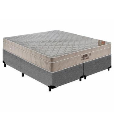 Imagem de Cama Box Queen Bipartido Suede + Colchão Ortobom Airtech Molas Ensacadas 65x158x198 Cor:cinza