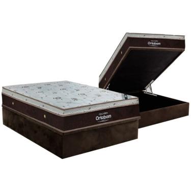 Imagem de Cama Box Baú Casal: Colchão Molas Ortobom Superpocket Sleep King Látex + Base Brown(138X188)