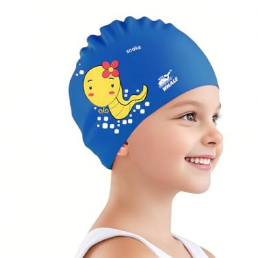 Imagem de Touca de natação infantil com estampa de animal fofa adequada para meninos e meninas de 3 a 16 anos de idade (estampa de cobras)