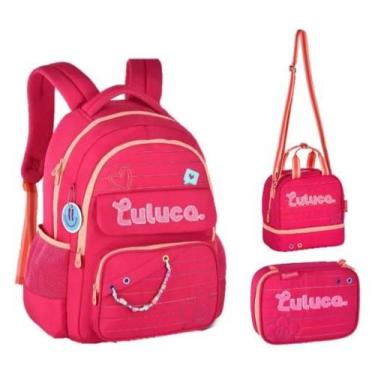 Imagem de Kit Mochila Luluca Letras Lancheira E Estojo 2025 - Clio Style, Rosa