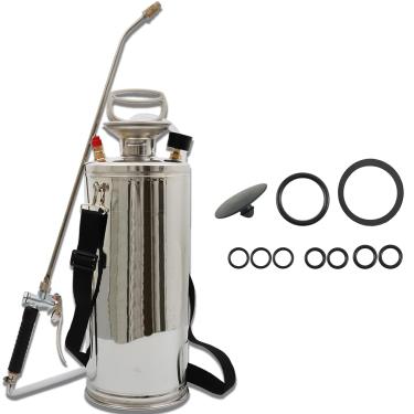 Imagem de HOSTIC Bomba Manual De Pulverizador Aço Inoxidável 2 Galões Com Manômetro, Válvula Segurança E Bico Ajustável Para Jardinagem, Gramado Limpeza