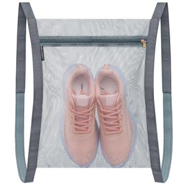 Imagem de YVVZHOU PANN Saco Para Secar Sapatos, Bolsas Tênis, De Malha Reutilizáveis Secadora, Rede Favo Mel Lavanderia Com Zíper E Alça Máquina Lavar, Roupas, 15,7 X 13,8", Cinza