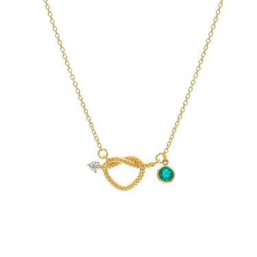 Imagem de NORLSO Colar delicado com pingente de pedra do mês de nascimento para mulheres, colar de nó de coração dourado personalizado, colar de zircônia cúbica para aniversário, amizade, presentes de