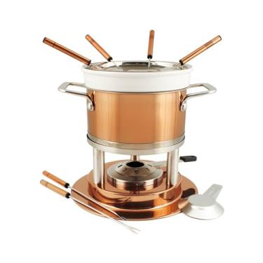 Imagem de Swissmar Conjunto de fondue 3 em 1 Bern banhado a cobre com 11 peças - ideal para derreter queijo, chocolate, manteiga e mais - perfeito para coleção de cozinha e presente de casamento - 1,6 litros