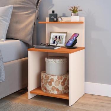 Imagem de Mesa de Cabeceira Fantasy Quarto Lateral c/Nicho Decorativo com Prateleira Suspensa para Cama - Loja Inova BR (Off White/Cinam.)