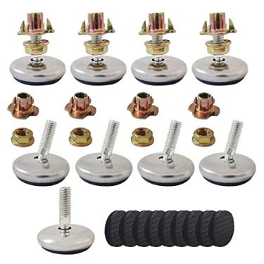 Imagem de Pés giratórios para pés de mesa, ajustável com ângulo de altura ajustável, ferragens para pernas de mesa giratórias, perfeitas para mesas angulares ou cadeiras de mesa, suportes para plantas, kit de porca T de 6 mm com 9 tapetes antiderrapantes