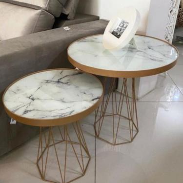 Imagem de Mesa Lateral Redonda Trama Vidro/MDF - Portal Acessórios