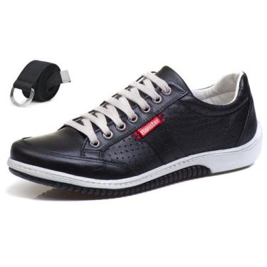 Imagem de kit sapatenis masculino casual couro legítimo anti stress + cinto refo