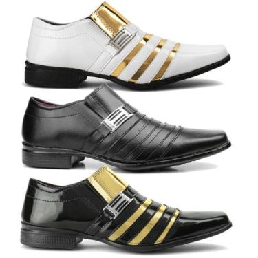 Imagem de kit com 3 pares de sapato social masculino preto e estilo dourado - Pi