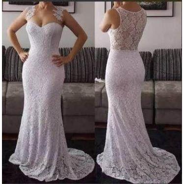 Imagem de Vestido De Noiva Sereia Renda Com Aplique Chique - AUGUI Noiva, Branco