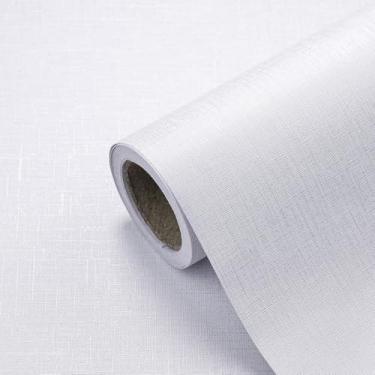 Imagem de CAX Papel de parede de papel de parede branco para contato 39,9 cm x 1,198 cm Papel de parede autoadesivo removível papel de parede de linho sintético à prova d'água para armários de sala de estar