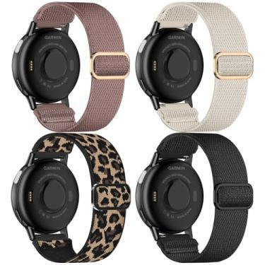 Imagem de EverAct Pacote com 4 pulseiras de nylon elástico compatível com Garmin Vivoactive 6/Vivoactive 5/3/3 Music, tiras esportivas de tecido elástico de 20 mm para Venu Sq 2/Venu 2 Plus e Forerunner 165/55