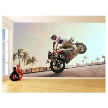 Imagem de Papel De Parede 3D Moto Grau Empinando Manobra 3,5M Bkm31 - Você Decor