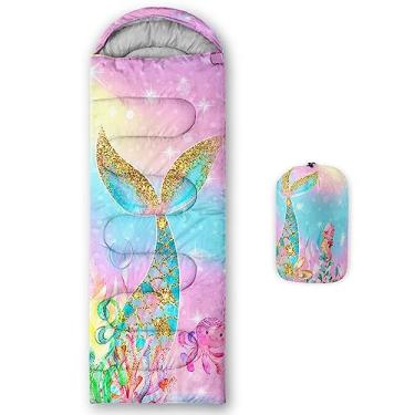Imagem de QOOMO Sacos De Dormir Para Camping Com Estampa Sereia Galaxy, 3 Estações, Clima Quente E Frio, Leves, À Prova D'Água Adultos Crianças, Viagens Atividades Ao Ar Livre, Equipamentos Camping, 31 X 90 P