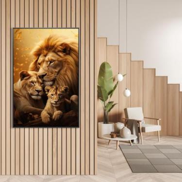 Imagem de Quadro Decorativo Família De Leão - MeMoldura, Moldura Branca, 80x120c