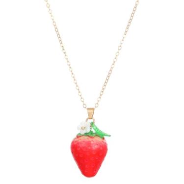 Imagem de RTY Colar engraçado com pingente de fruta, pêssego, morango, colar dourado delicado para mulheres, one size, Zinco, Sem Pedra Preciosa