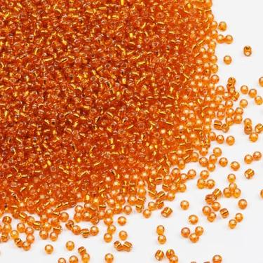 Imagem de Tibaoffy Laranja transparente com contas forradas de prata tamanho 8/0 artesanato contas de semente de vidro 3 mm para fabricação de joias (total cerca de 100 g cerca de 3600 peças)