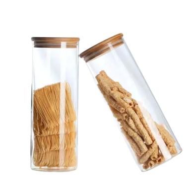 Imagem de Pote de Vidro Circular com Tampa de Bambu, Hermético, 1200 ml
