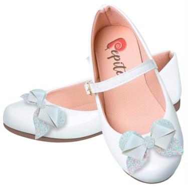 Imagem de Sapatilha Infantil Branca com Laços Brilhantes Detalhe em Glitter Sapato Menina Confortável (Branco, BR, Criança de 9 a 12 anos, Numérico, 29)