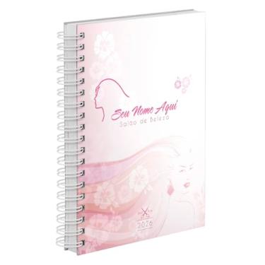 Imagem de Agenda Comercial 2026 Personalizada Capa Dura Salão de Beleza Flores Rosa
