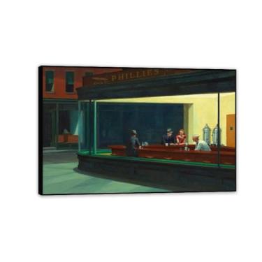Imagem de Edward Hopper Pôster 1942 Phillies Diner Late Night Hawks Impressão em tela Pintura de pintura de parede legal Reprodução famosa em tela 75 x 50 cm (30 x 20 pol.) Emoldurado