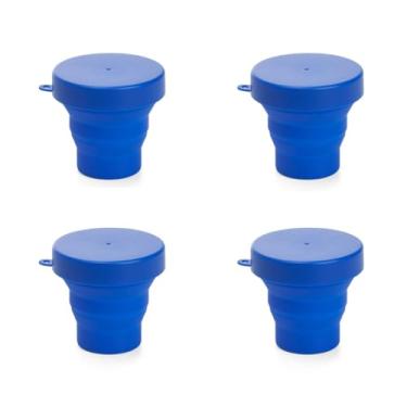 Imagem de Copo Retrátil de Silicone, 150ml, Amarelo, Com Tampa, Kit 4 Unidades (Azul)