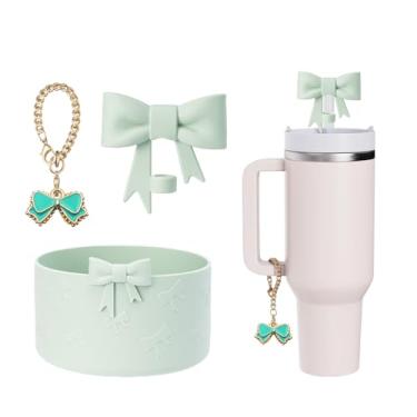 Imagem de AXMCCH Tampa de garrafa de silicone de 7,5 cm e topo de canudo em forma de laço de 10 mm para copo Stanley de 340 a 1,134 g (3 peças verdes)