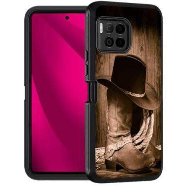 Imagem de FQTBCEARI Projetada para T-Mobile Revvl 7 Pro 5G, capa protetora de corpo inteiro à prova de choque de grau militar para T-Mobile Revvl 7 Pro 5G 2024, botas e chapéu de cowboy ocidental