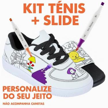 Imagem de Kit Tênis + Slide com Desenho para Colorir Pintar Educativo Menino Men