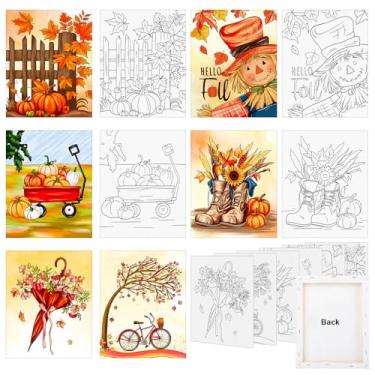 Imagem de COCHIE Pacote com 6 telas pré-desenhadas para pintar, 20 x 25,4 cm, folhas de outono, pré-impressas, lembrancinhas de festa, telas pré-desenhadas para pintura para adultos