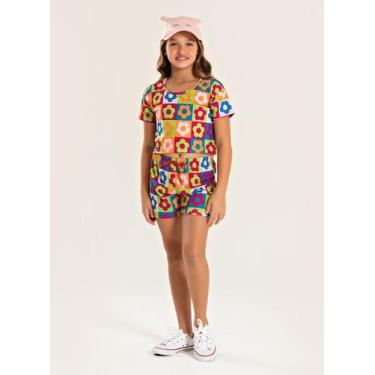 Imagem de Conjunto Verão Menina Pink Cropped e Shorts Com Cadarço Florzinhas - M