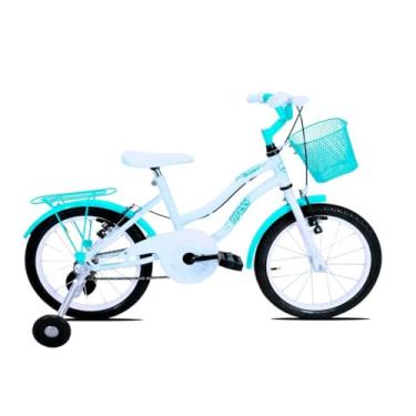 Imagem de Bicicleta Infantil Forss Hello, Aro 16, Com Cestinha e Rodinhas, Para 3 a 6 Anos (Branco/Azul Turquesa)