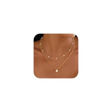 Imagem de BLThing Conjunto de colares de pérolas para mulheres – Colar de pérolas banhadas a ouro 14K em camadas delicadas, colar gargantilha de ouro de pérola, joias de casamento para mulheres e adolescentes